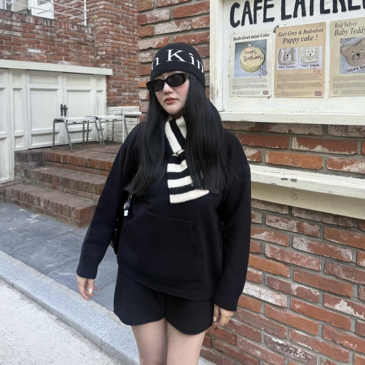 ストライプニットマフラー BLACK