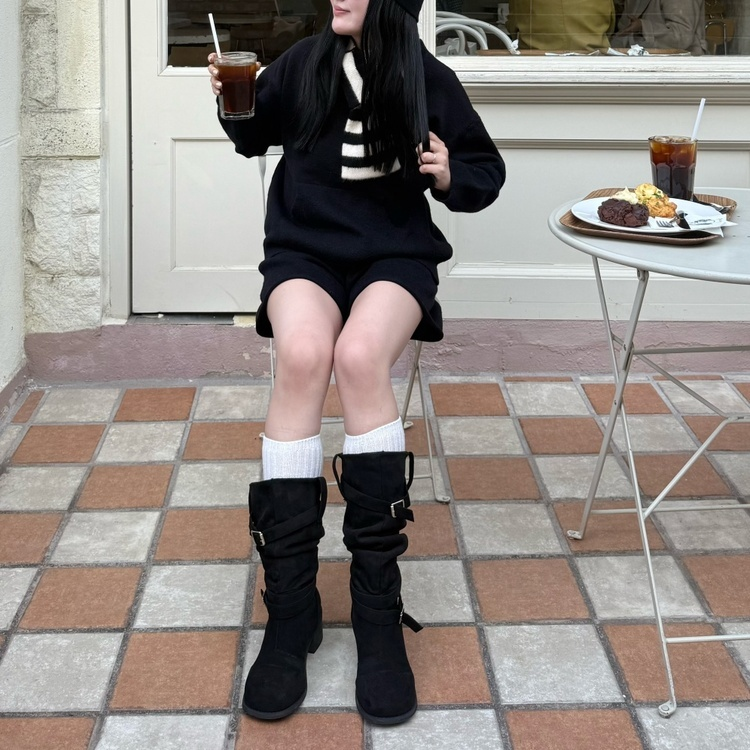 ストライプニットマフラー BLACK