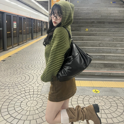 ストライプニットジップアップ GREEN