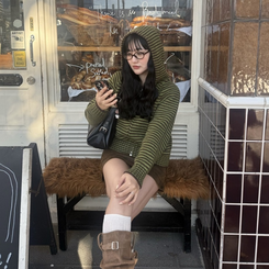 ストライプニットジップアップ GREEN