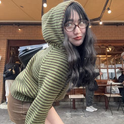 ストライプニットジップアップ GREEN