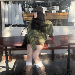 ストライプニットジップアップ GREEN