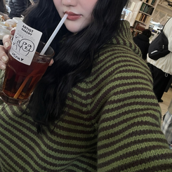 ストライプニットジップアップ GREEN