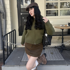 ストライプニットジップアップ GREEN