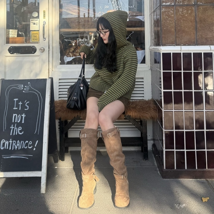 ストライプニットジップアップ GREEN