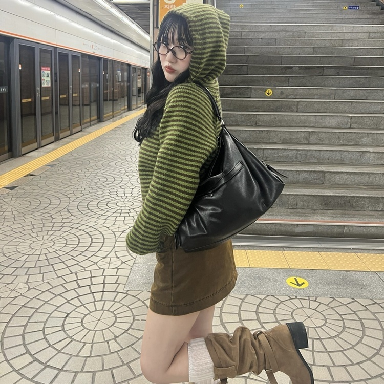 ストライプニットジップアップ GREEN