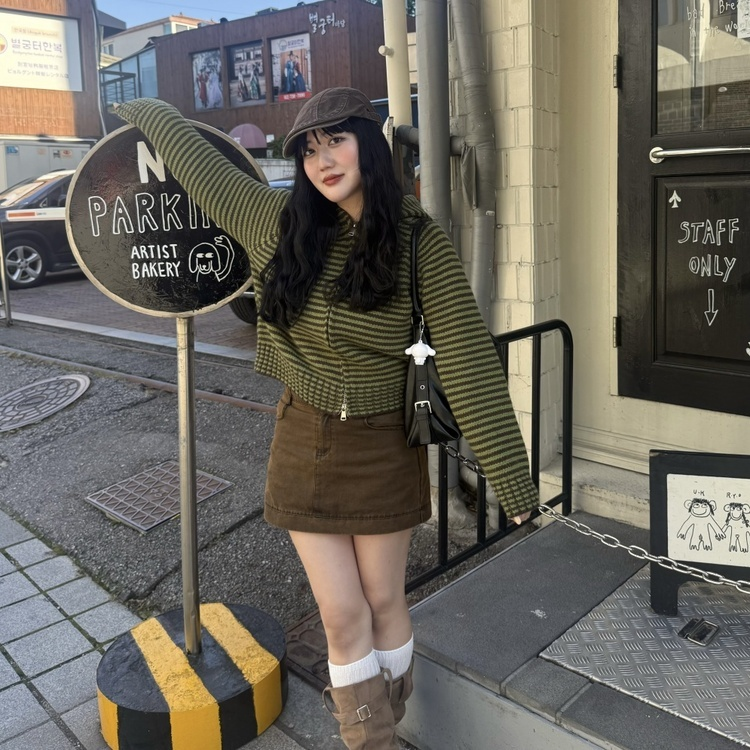 ストライプニットジップアップ GREEN