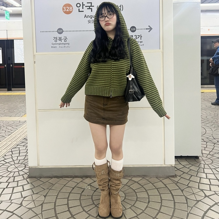 ストライプニットジップアップ GREEN