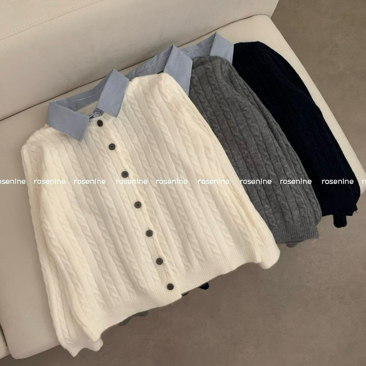 스트라이프 셔츠 카라 레이어드 꽈배기 긴팔 니트 가디건 가을 가을옷 하객룩