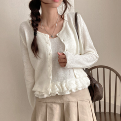 큐핑 펀칭 프릴 나시 크롭 가디건 투피스 세트 아이보리