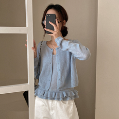 큐핑 펀칭 프릴 나시 크롭 가디건 투피스 세트 소라