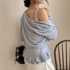 큐핑 펀칭 프릴 나시 크롭 가디건 투피스 세트 소라