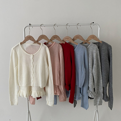 큐핑 펀칭 프릴 나시 크롭 가디건 투피스 세트