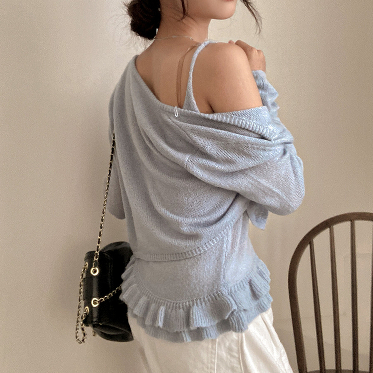 큐핑 펀칭 프릴 나시 크롭 가디건 투피스 세트 소라