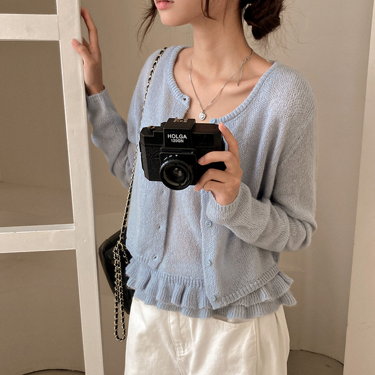 큐핑 펀칭 프릴 나시 크롭 가디건 투피스 세트 소라