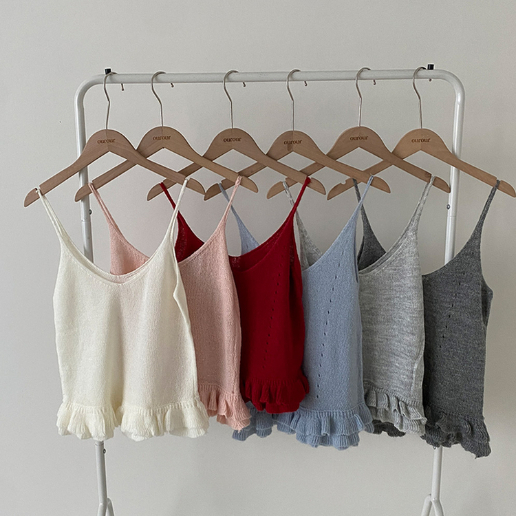 큐핑 펀칭 프릴 나시 크롭 가디건 투피스 세트