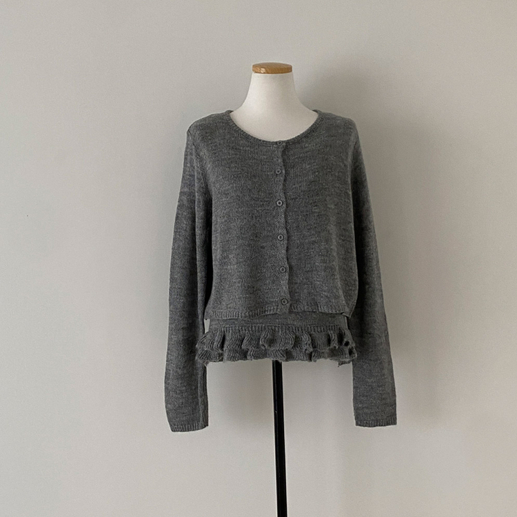 큐핑 펀칭 프릴 나시 크롭 가디건 투피스 세트