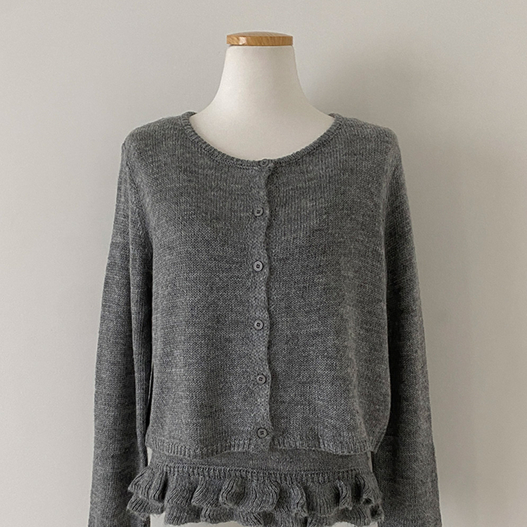 큐핑 펀칭 프릴 나시 크롭 가디건 투피스 세트