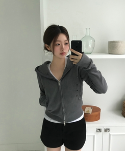 スリムスタッドフードジップアップ GREY