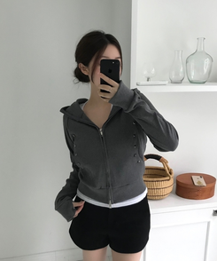 スリムスタッドフードジップアップ GREY