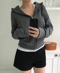 スリムスタッドフードジップアップ GREY