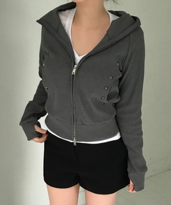 スリムスタッドフードジップアップ GREY