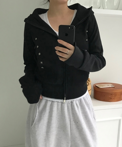 スリムスタッドフードジップアップ BLACK