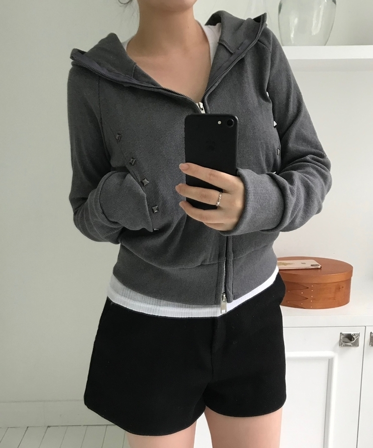 スリムスタッドフードジップアップ GREY