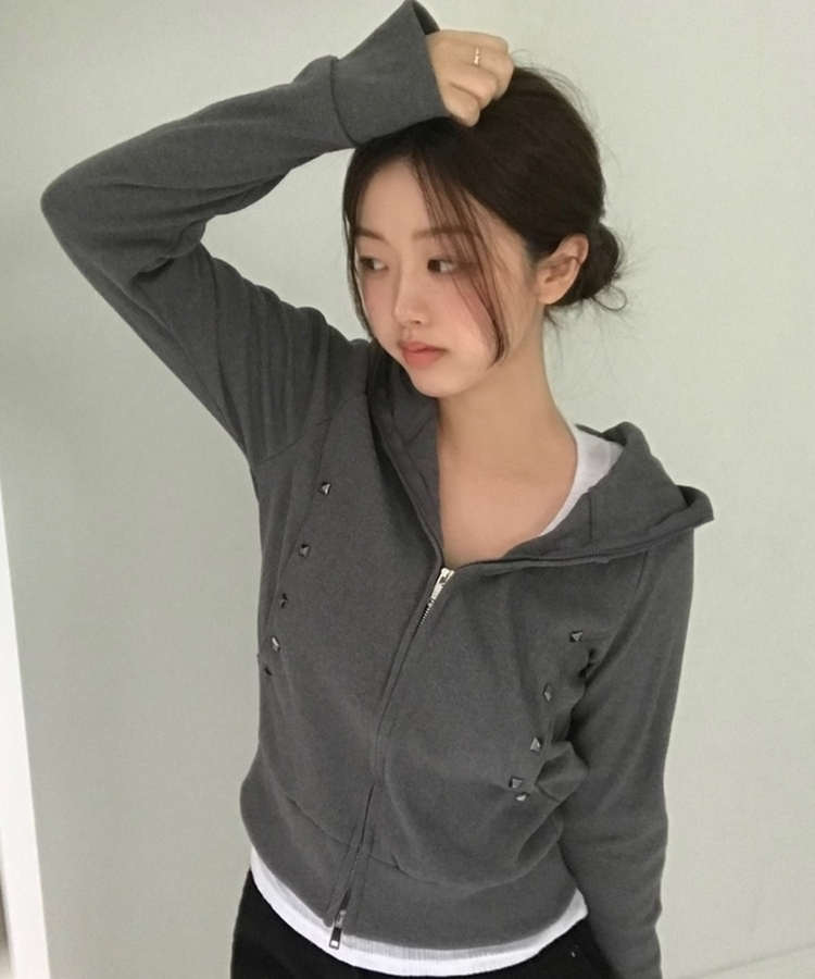 スリムスタッドフードジップアップ GREY