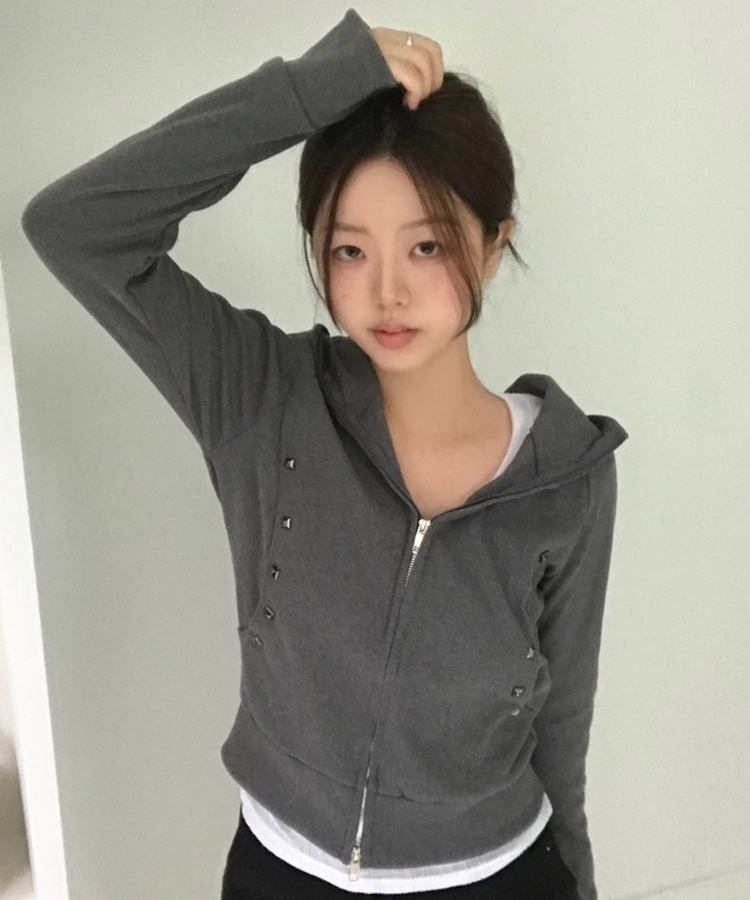スリムスタッドフードジップアップ GREY