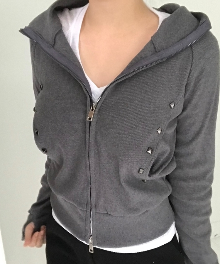 スリムスタッドフードジップアップ GREY
