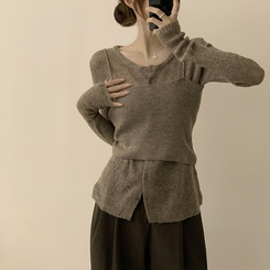 퀄리티 보장하는 포근 라운드 가을 버튼 뷔스티에 가디건 세트 탑세트 슬림핏 긴팔 레이어트 울 니트 상의 아우터 하객룩 모카