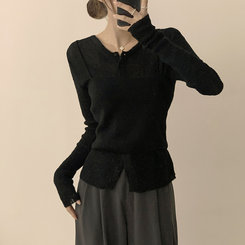 퀄리티 보장하는 포근 라운드 가을 버튼 뷔스티에 가디건 세트 탑세트 슬림핏 긴팔 레이어트 울 니트 상의 아우터 하객룩 블랙