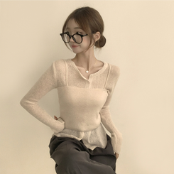 퀄리티 보장하는 포근 라운드 가을 버튼 뷔스티에 가디건 세트 탑세트 슬림핏 긴팔 레이어트 울 니트 상의 아우터 하객룩 베이지