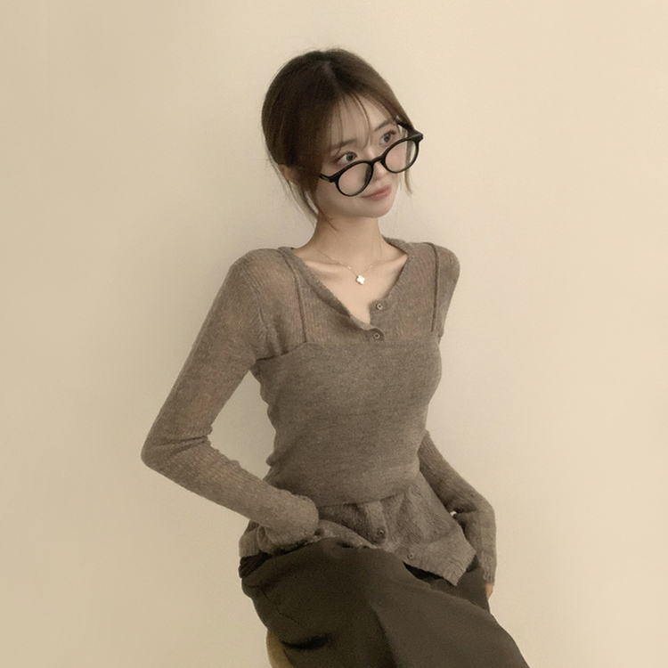 퀄리티 보장하는 포근 라운드 가을 버튼 뷔스티에 가디건 세트 탑세트 슬림핏 긴팔 레이어트 울 니트 상의 아우터 하객룩 모카