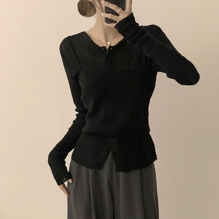 퀄리티 보장하는 포근 라운드 가을 버튼 뷔스티에 가디건 세트 탑세트 슬림핏 긴팔 레이어트 울 니트 상의 아우터 하객룩 블랙