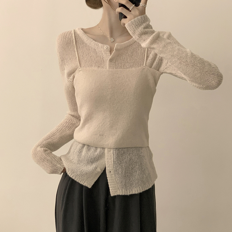 퀄리티 보장하는 포근 라운드 가을 버튼 뷔스티에 가디건 세트 탑세트 슬림핏 긴팔 레이어트 울 니트 상의 아우터 하객룩 베이지