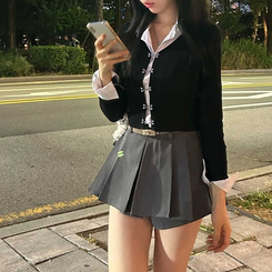 ベルト付き】プリーツスカートパンツ｜ミニスカート｜韓国ファッション