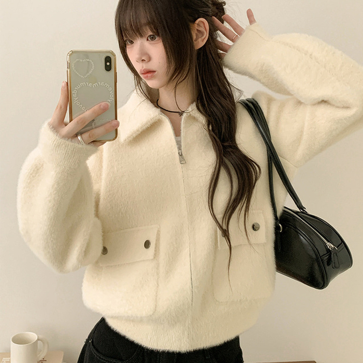 レオナール 花柄 宇宙 モチーフ アンゴラニット ジップアップブルゾン M 美品 ファーアンゴラニットジップアップ｜ジャケット｜韓国ファッション通販