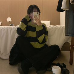 ケーブルビンテージストライプニット GREEN