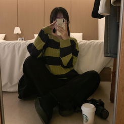 ケーブルビンテージストライプニット GREEN