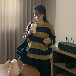 ケーブルビンテージストライプニット GREEN