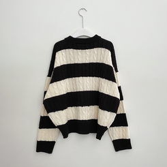 ケーブルビンテージストライプニット