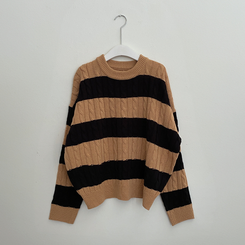 ケーブルビンテージストライプニット