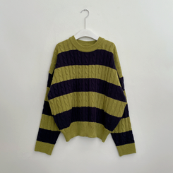 ケーブルビンテージストライプニット