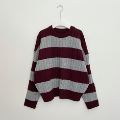 ケーブルビンテージストライプニット