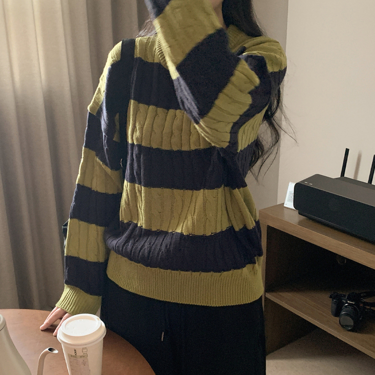 ケーブルビンテージストライプニット GREEN