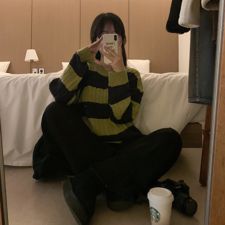 ケーブルビンテージストライプニット GREEN