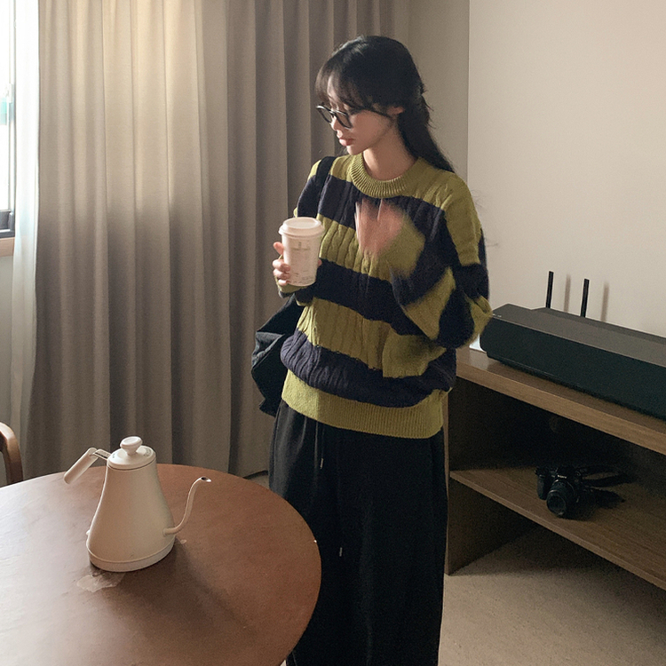 ケーブルビンテージストライプニット GREEN