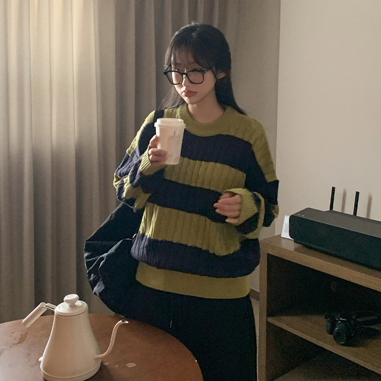 ケーブルビンテージストライプニット GREEN